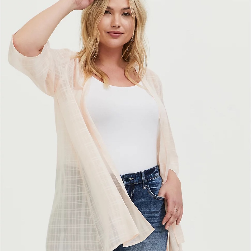 Torrid Light Pink Plaid Kimono Size 00X